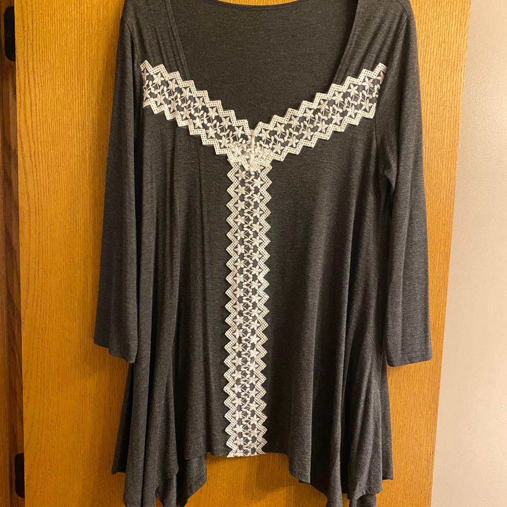 Gray with Lace Detail Boutique Top